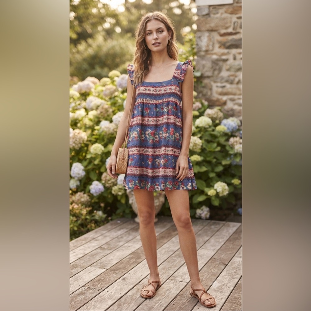 🌸 $130 Karlie Stripe Floral Babydoll Ruffle Mini Dress Sz Small VGC 🌸